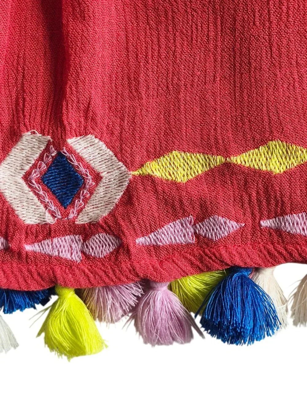 Piper by Townsen Red Swingy multicolored Tassel Hem Shorts Size M